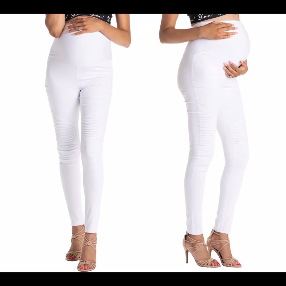 Preggo Leggings White Moto Leggings